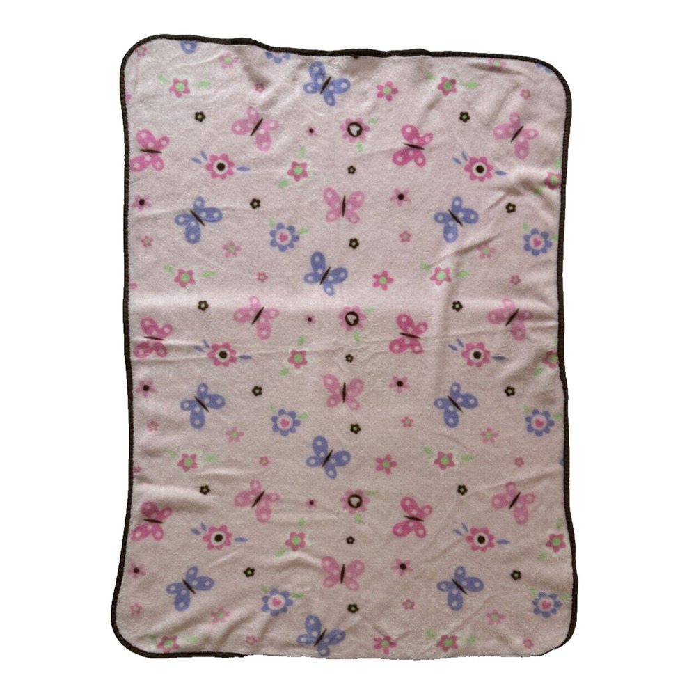 SL Home Fashion Flower Butterfly Floral Pink Purple Brown Fleece Baby Blanket